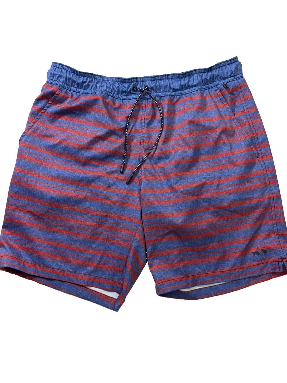 Fish Hippie Volley Shorts Men’s L Blue Red Stripe Lined Swim Trunks Stretch